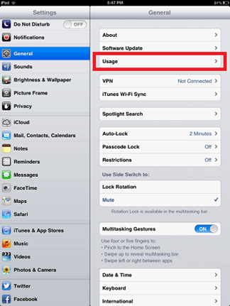 iDevice General Settings, Usage